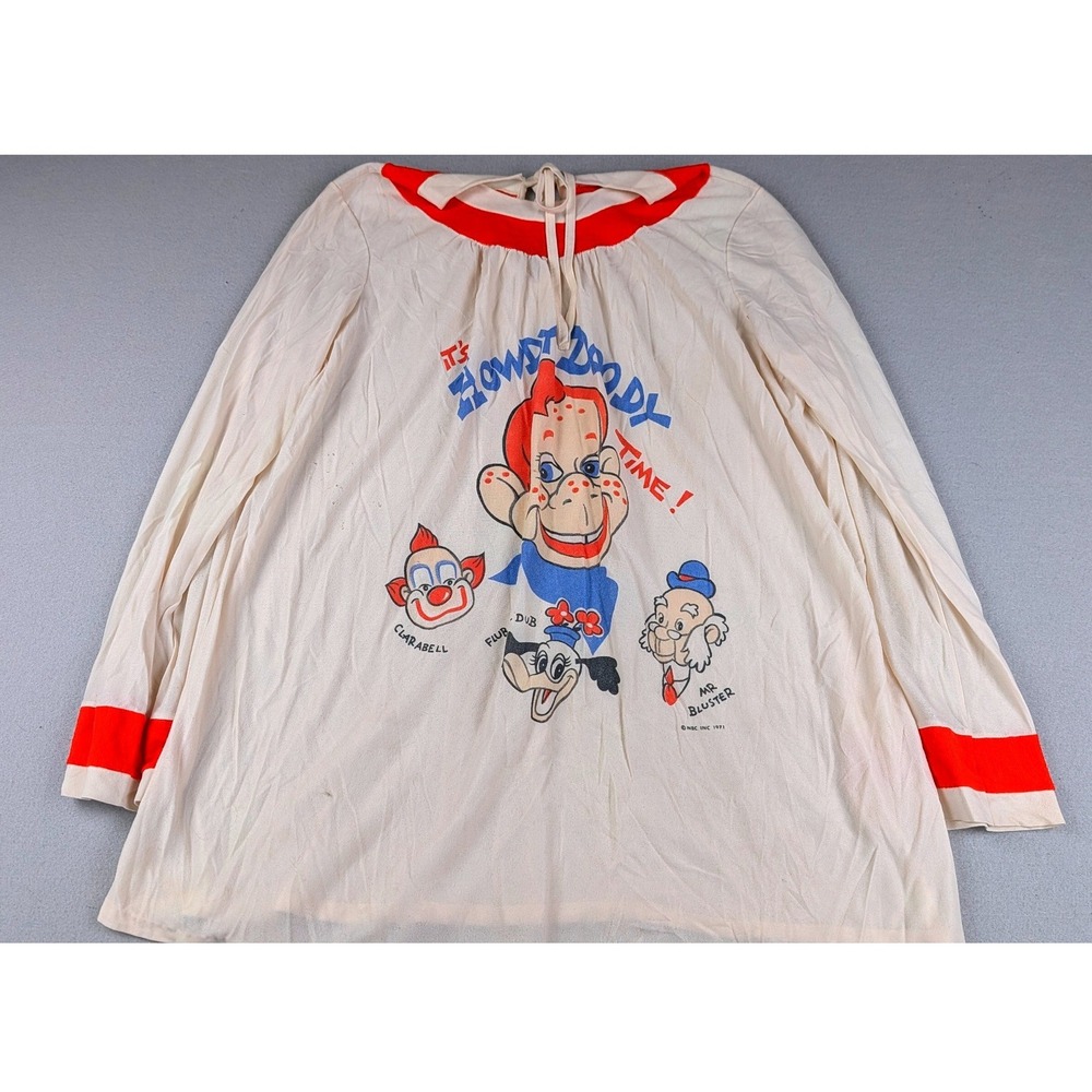 Vintage 1971 Howdy Doody Time Character Shirt Red Trim Cream Long Sleeve Top